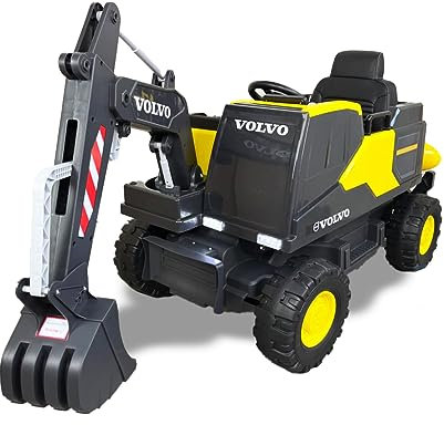 PEKECARS Vehículo Infantil Excavadora de construcción eléctrica Volvo 12V en Color Amarillo, Mando 2.4G, Batería 12V/14Ah, Ruedas de Caucho, Asiento en Polipiel, para niños y niñas de 1 a 7 años