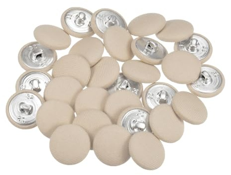 sourcing map 30pcs 32L Fabric Cloth Covered Button 20mm Metal Shank Round Sewing Buttons for Suits Dress Blouses, Beige