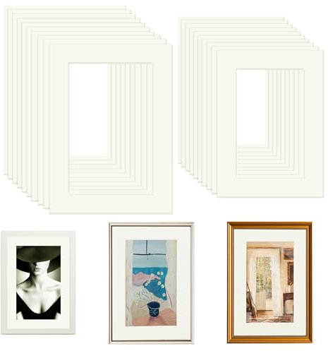 Roosea 20 Pcs Passepartout Blanco Marcos De Cartón Paspartú Blanco Passepartout Carton Paspartú Marcos Cartón Papel Paspartú 15x20cm/13x18cm para Fotos Impresiones Artísticas Carteles
