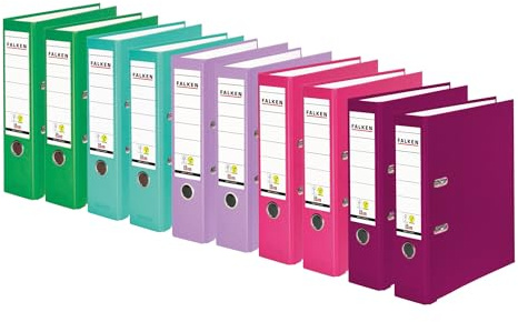 FALKEN Original falken förpackning med 10 plastmappar i polypropylen tillverkade i Tyskland, 8 cm bred, DIN A4, vit, vegansk ringpärmar, brevmapp, kontorsmapp, plastmapp, slitsad mapp