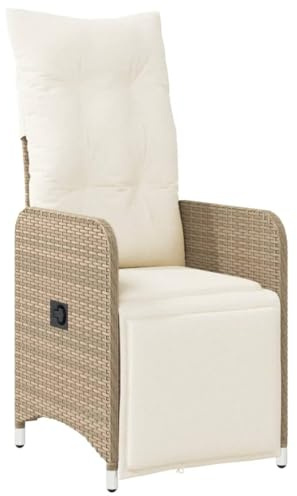 vidaXL Justerbar trädgårdsstol med dynor beige konstrotting