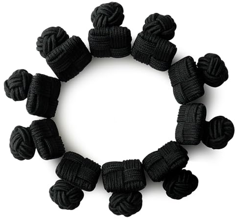 HONEY BEAR 5 paia seta tessuto nodo gemelli set per camicia/abito uomo/Donna, Forma Quadrato per Regalo di nozze d'affari (Nero senza scatola)