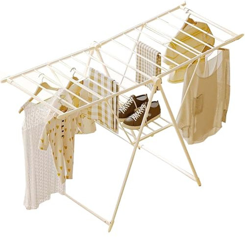 SRHIMEOS Stendibiancheria da Pavimento Pieghevole Portatile 1.54m, Stendino in Acciaio Inossidabile con Ali Ad Altezza Regolabile, Stendibiancheria a 2 Livelli, Stendino Esterno Grande