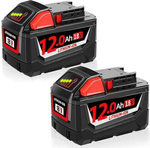 2 Stück 12.0Ah 18V Li-Ion Ersatzakku für Milwaukee Akku 18V Akku Kompatibel mit Milwaukee M18B XC 48-11-1815 48-11-1820 48-11-1850 2601 2610 2611 2620 2630 2650 (12.0-2-3)