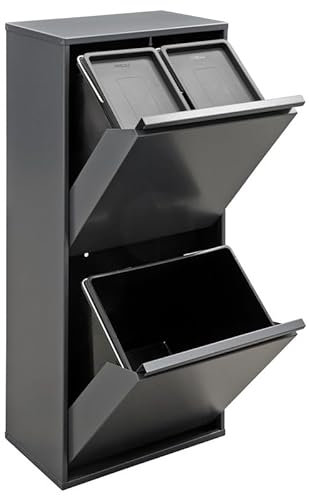 ARREGUI Basic CR404-B Mülltrennsystem aus Stahl | 3 Fächer Mülleimer für die Küche | 3 Fach Abfalleimer | 11+11+23 L (45 L) | Herausnehmbare Inneneimer | Recycling Schrank für Mülltrennung | anthrazit