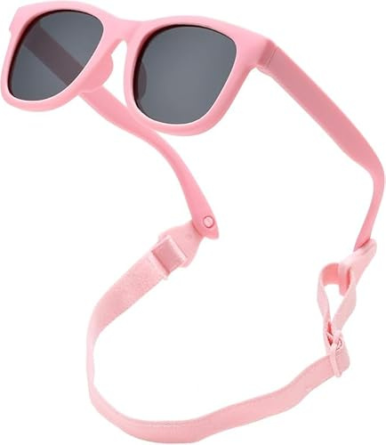 Bodeshis Baby Sunglasses with Snap-On Strap, Infant Sunglasses for 0-24 Months, Soft Frame Eyewear for Outdoor Activities, Beach Trips