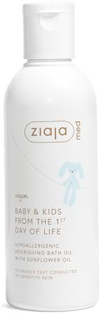 BABY & KIDS Pflege-Badeöl, hypoallergen, parfümfrei, Neugeborene, 90% natürliche Inhaltsstoffe, reinigt und spendet Feuchtigkeit, ohne Schaum von ZIAJA MED