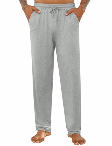 Crewhpo Pantalon Pyjama Homme Coton Bas Pyjama Long Pyjamas Pantalon Décontracté Doux Vêtements de Nuit Doux Pantalon de Détente Maison Confortables Gris M