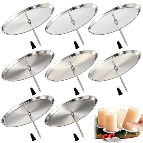 Portacandele Corona dell'Avvento - Set da 8 in Metallo Robusto con Puntale di Sicurezza | Supporto per Candele Ideale per Decorazioni Natalizie e Fai da Te, Ø 6cm Argento