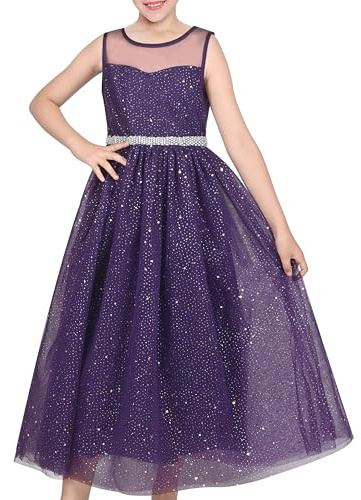 Sunny Fashion Robe Fille Fleur Dentelle Haut Dégradé Bordeaux Jupe sans Manches 6-14 Ans