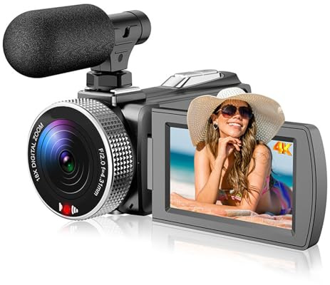 YUEHISY 4K HD -videokamera, 48MP F2.0 Stor öppningslins, 3W TIR -fyllningslampa, Roterande Skärm, Handhållen Digitalkamera för Webbkamera, Videokonferens