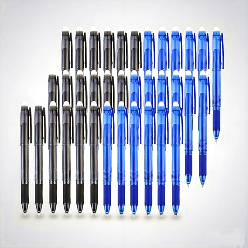 Vilma Erasable Gel Pens, 36 Pack (18 Blue + 18 Soft Black), 0.7mm Fine Point, Heat Erasable Gel Ink Pens, Capped Design, Smooth Writing for Home & Office