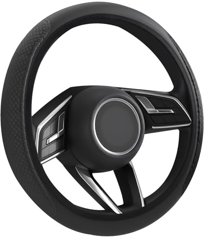 flintronic Coprivolante Auto, Coprivolante Auto in PVC Pelle, Traspirante e Antiscivolo, Universale 36-38 cm, Accessori Auto Interno