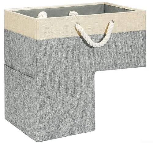 ComfyHarbor Cesta de tela funcional diseñada para escalones de escalera con capacidad de plegarse para almacenamiento fuera de camino cuando no está activa (gris)