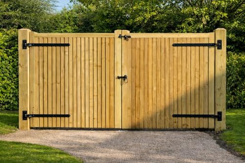 Wooden Driveway Gates closeboard – Heavy Duty Treated Timber Double Gates, Garden & Driveway Entrance, Traditional (180cm High x 360cm Wide x 5cm deep)