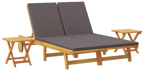 Makastle Transat Double avec Coussin Gris Foncé, Bois d'Acacia Massif, 199 x 63 x 85 cm, 48 kg, Assemblage Requis