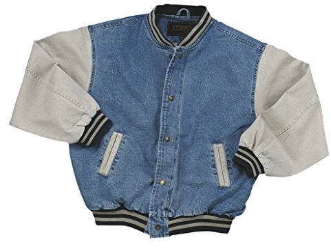 TRENDWAVE SPORTSWEAR Cotton-Washed Vintage Denim Varsity Jacket with Khaki Sleeves (XX Large)