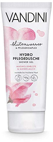 VANDINI Hydro - Gel doccia da donna con fiori di magnolia e latte di mandorle – Doccia per pelli normali e secche, gel doccia vegano, per donne senza siliconi, parabeni e olio minerale (1 x 200 ml)