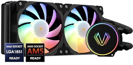 Vetroo V240 Black Liquid CPU Cooler 240mm Addressable RGB Pump & PWM Fans 250W TDP AIO Water Cooling w/Controller Hub for Intel LGA 1851/1700/1200/115X AMD AM5/AM4 for Gaming Console