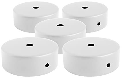 AMARCORDS - 5 Auvents de plafond en métal, cache fil pour lustre couleur BLANC, boîtier de lampe complet avec accessoires serre-câbles, vis et support de plafond. Diamètre 77mm hauteur 26mm