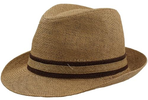Strohhut Herren Damen Fedora Borsarino Trilby Panama Kappe Sommer Strand Kurze Krempe Mode Unisex, 58