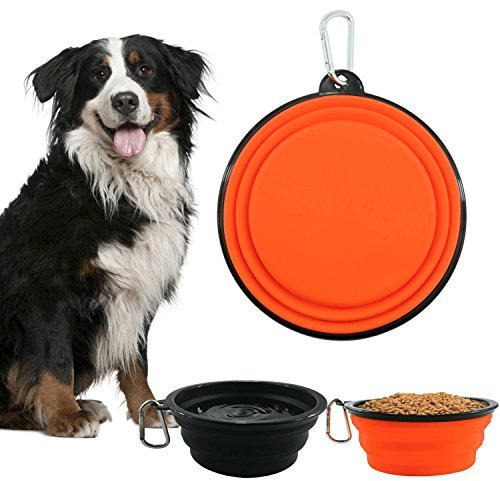 HREDZEO Collapsible Dog Bowl,2 Pack Travel Dog Bowl Silicone Dog Water Bowl with Hook Foldable Bowls Food Dishes for Puppy Pet Cat Outdoor Travel Hiking Camping Large 350ML
