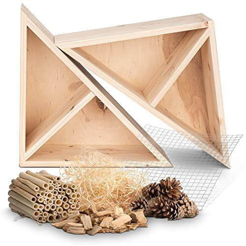 Gardigo Insektenhotel Bausatz Set - DIY | Insektenhaus zum selber Bauen | Made in Germany | Aus Fichtenholz | Grundmodell und Füllmaterialien | Nisthilfe Wildbienen, Florfliegen, Marienkäfer