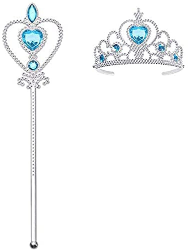 ZHjuju Tiara krona och fairy vägg, 2 st princess dress-up partytillbehör med trollstav och tiara krona för rollspel på en halloweenfest av en flicka. Blå