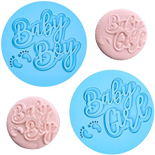 2 Stück Baby Shower Fondant Embosser Baby Girl und Baby Boy Form 3D Design Keksstempel zum Backen von Keksen, Dekorieren von Kuchen/Zuckerpaste/Cupcake