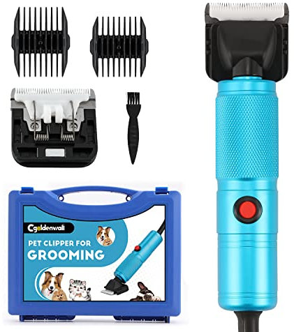 CGOLDENWALL Leise Hundeschermaschine Profi 280W, 2000-6000RPM Stufenlose Geschwindigkeitsregelung, 3m Stromkabel, für Haustiere aller Fellarten, Mit 2 Klingen und 2 Aufsteckkämmen (3/6mm, 9/12mm)