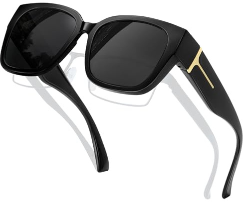 KANASTAL Fit Over Glasses Sunglasses for Women Men Polarized Oversized Design Shades with UV400 Protection Fashion Square Accessories Black