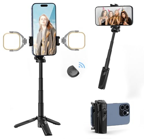 ULANZI JJ02 Selfie Stick Tripod, Extendable Grip Phone Tripod with Detachable Remote Pocket Size, 3-in-1 Mini Phone Grip 2 Cold Shoe, 10m/393.7'' Wireless Shutter, Vlog Livestreaming Photography