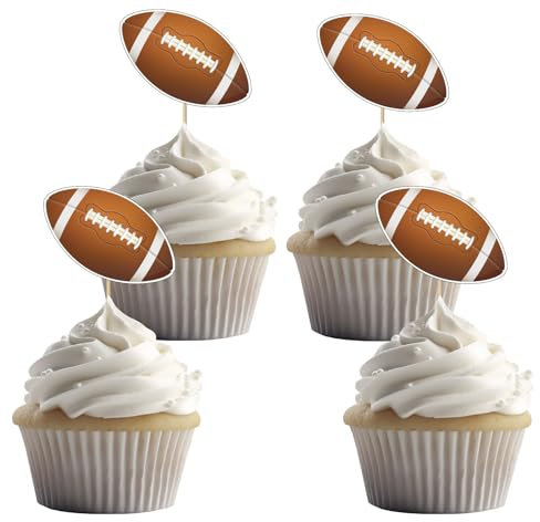 Party Go 24 Pack Rugby Balls Cupcake American Football Cupcake Picks Sports Rugby Balls Cake Toothpicks Sports Balls Cake Decor for Birthday Baby Shower Sports Ball Theme Party Decor Supplies