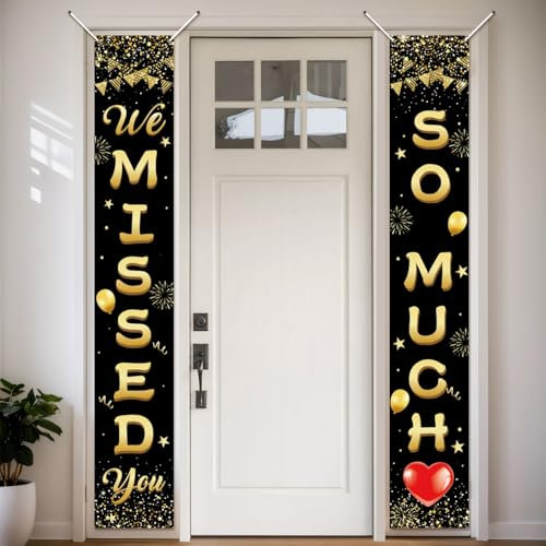 Koliphy Cartel de puerta con texto en inglés We Missed You So Much, decoración de bienvenida para el regreso a clases, regreso familiar, decoración de celebraciones familiares (oro negro)