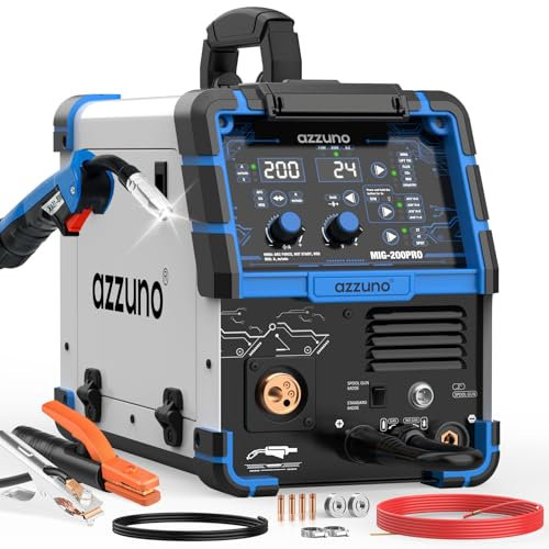 AZZUNO MIG Welding Machine 200A 110V/220V 8 in 1 Welding Machine Aluminum MIG/Coil Gun Compatible/Gas MIG/MAG/Flux Core MIG/Spot MIG/Lift TIG/Stick Welding Multi Process Welding Machine