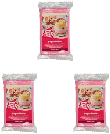FunCakes Pâte à Sucre Pretty Pink: facile à utiliser, lisse, flexible, douce et pliable, parfaite pour la décoration de gâteaux, halal, casher et sans gluten. 250 g (Lot de 3)