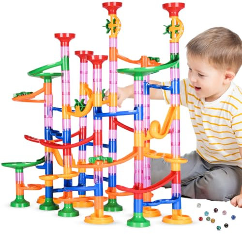 Ainiv 153Pcs Marble Runs Toys with 30 Plastic Marbles + 20 Luminous Glass Marbles, Marble Game STEM Educational Learning Toy for Kids 3+ Years Old, Creative Gifts for Boys Girls
