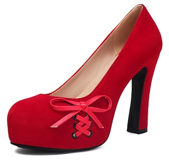 elerhythm dam Mary Jane stängd tå elegant gotiska punk pumps söt båge plattform höga klackar skor, röd, 41 EU