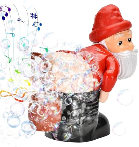 Macchina per Bolle di Babbo Natale – Giocattolo Elettrico con Luci e Musica, Effetto Scoreggia Divertente, Macchina Automatica per Bollicine per Bambini, Feste e Regali di Natale (A)