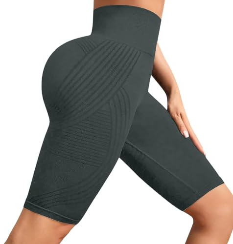 Leggings Short 3D Anti Cellulite Femme, Compression Sport Yoga Fitness Taille Haute sans Couture Leggings Court Sculptant Push-Up Opaque Pantalon Sport Course à Pied Fitness Vélo