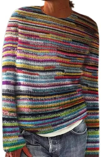 Nidddiv Maglione norvegese da donna originale natalizio pullover casual girocollo maglione a maglia invernale pullover da donna a maniche lunghe pullover invernale caldo pullover lungo morbido largo