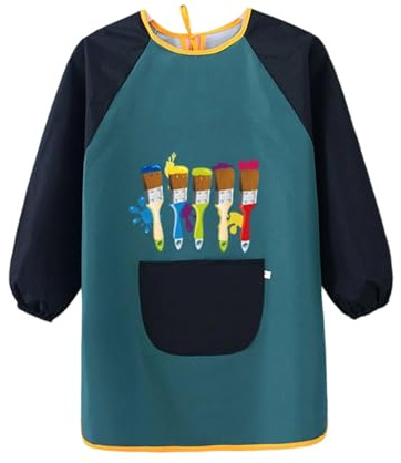 Bata de pintura escolar de 1ª clase, para niños y niñas, delantal para niños a partir de 6 años, impermeable con bolsillos grandes, manga larga, para niños de 7 a 12 años, bata de tinta para escuela