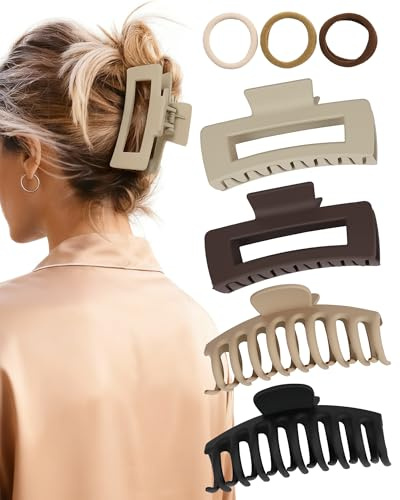 lulir Groß Haarklammer 4 Stück, Haarspangen Damen, 11cm Haarklammern für Dickes&Dünnes Haar, Hair Clip, Haarstyling-Zubehör Haarspange for Women/Girls, für Arbeit,Freizeit,Feste (mit 3 Haargummis)