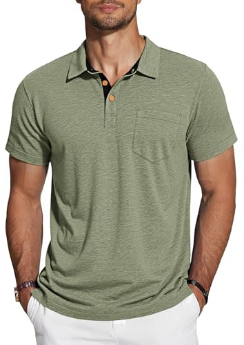 TARAINYA Polo Uomo Cotone Maniche Corte con Tasca M-4XL | 95%Cotone 5%Elastano, Collo a Contrastante, Tinta Unita, Regular Fit, Polo per Quotidiano e Golf, Estivo