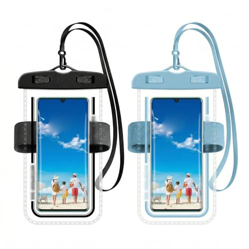 NiceNaiils Pack de 2 Funda Impermeable Móvil Universal hasta 7.2, Bolsa Estanca con Cordón y Brazalete para Playa, Natación y Kayak, Funda Movil Agua Transparente con Función Táctil