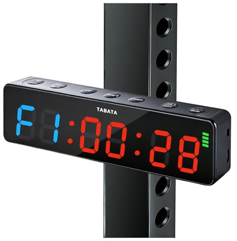 Manoive Temporizador de Gimnasio, Cronómetro LED Magnético Recargable para HIIT/Tabata/EMOM/FGB, Cuenta Regresiva/Progresiva, 5 Niveles Brillo,Portátil LED Timer de Intervalos para Casa Garaje Boxeo