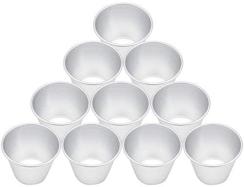 Homgaty 10pcs Pudding Moulds, Nonstick Muffin Tin Dariole Moulds Aluminium Egg Tart Mold Cups Basins for Desserts DIY Baking (2.9 x 1.8 x 2.2Inch)