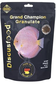 Comida para peces de alta calidad para acuario, 230 g, para crecimiento y colores intensos, Grand Champion, granulado muy bien tolerado, alimento para peces de acuario, alimento para disco (para casi