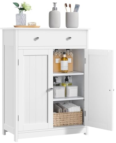 Yaheetech Bathroom Storage Cabinet with 1 Drawer and 2 Doors, Bathroom Floor Cabinet with Adjustable Shelf, Wooden Storage Units for Living Room, Entryway, Small Space,White