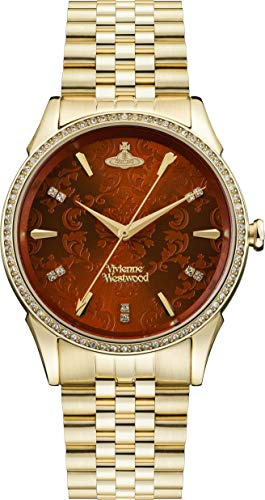 Vivienne Westwood The Wallace Ladies Quartz Watch with Orange Dial & Gold Stainless Steel Bracelet VV208GDGD